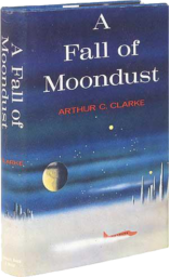 The cover of the 1961 edition of A Fall of Moondust, with art of a plane landing in dust on the moon with the Earth visible in the sky.