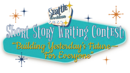 Seattle Worldcon 2025 Short Story Writing Contest header graphic using mid-century modern fonts and design cues.