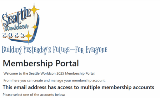 The membership portal noting that the logged in address has access to multiple membership accounts.