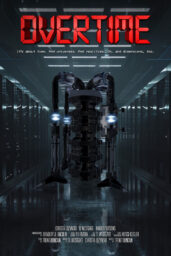 Poster for Overtime with a large mechanical contraption in a dimly lit hallway.