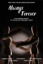 Poster for Always Forever, with two poseable wooden artist's figures about to hug.