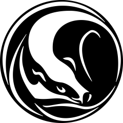 Black and white circle of a curled up sleeping badger.