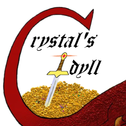A dragon tail curled around and forming the 'C' in the words 'Crystal's Idyll'.