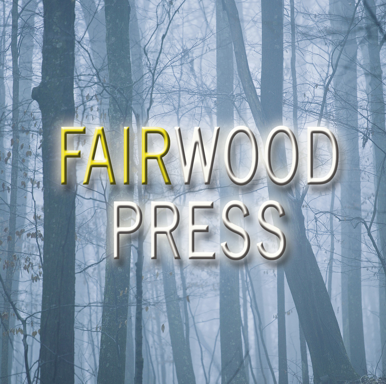 Fairwood Press logo with book press name and blue misty woods