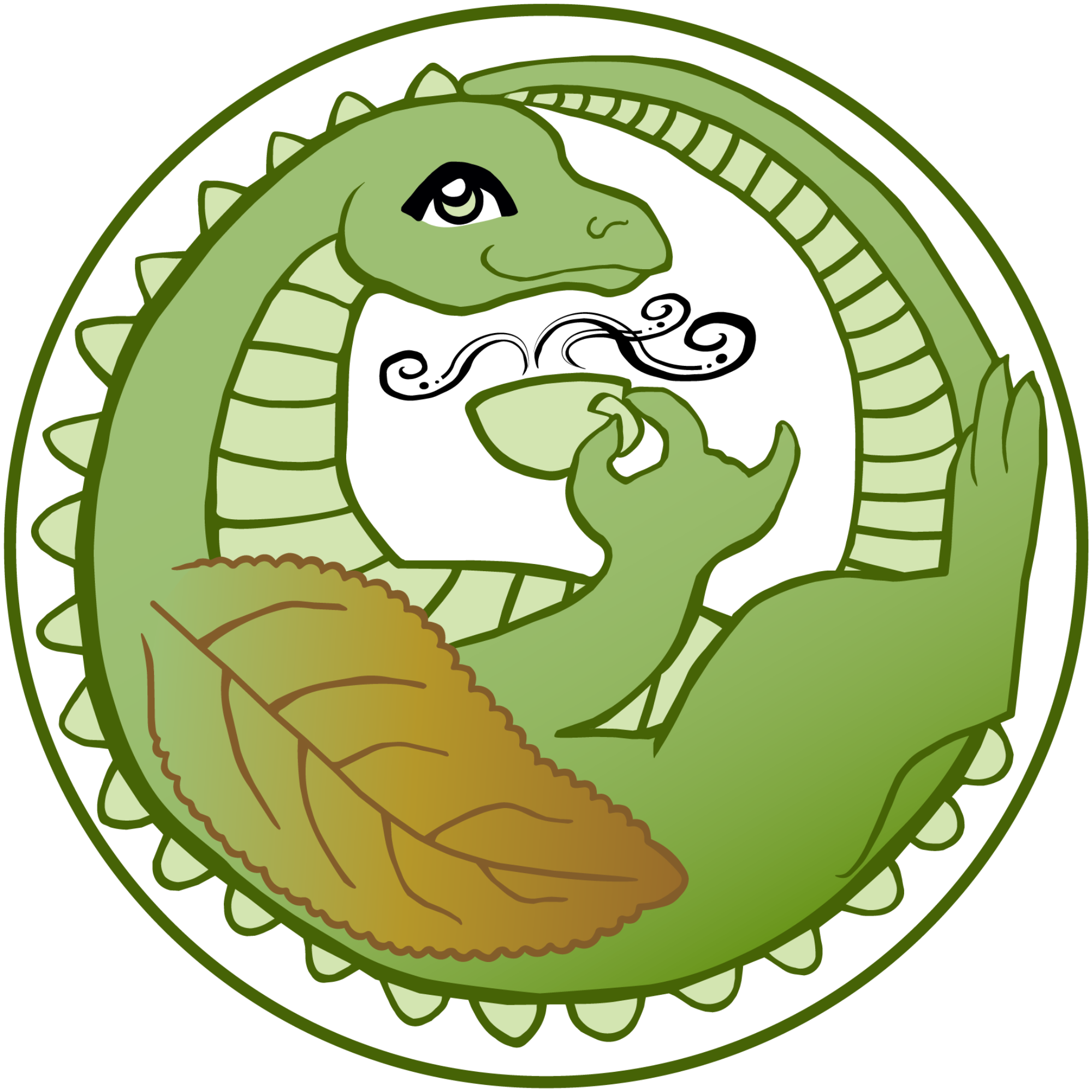 Friday Afternoon Tea logo: a green dragon drinking tea