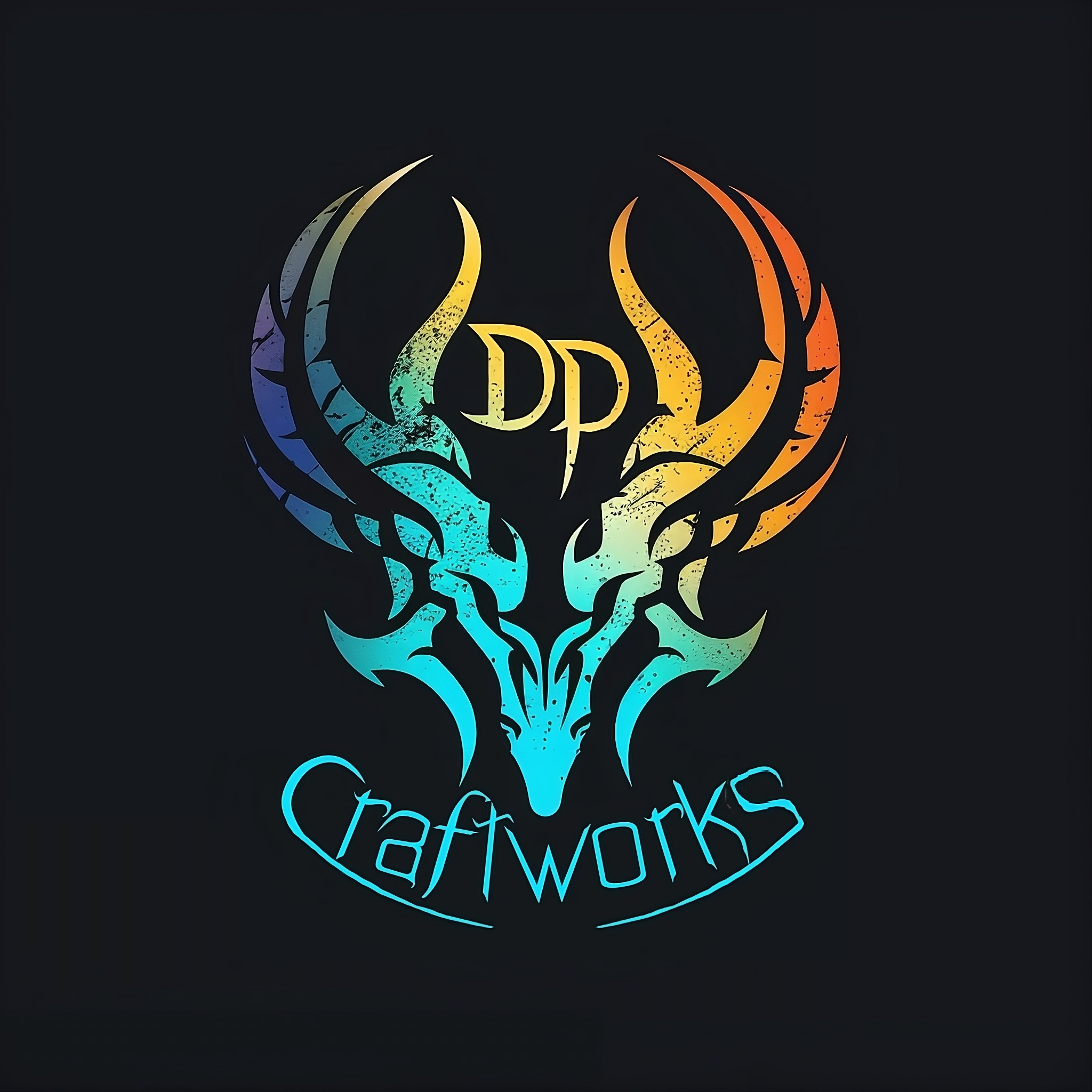 The logo is of a rainbow dragon skull with the letters 'DP' between its horns and the word 'Craftworks' written below it.