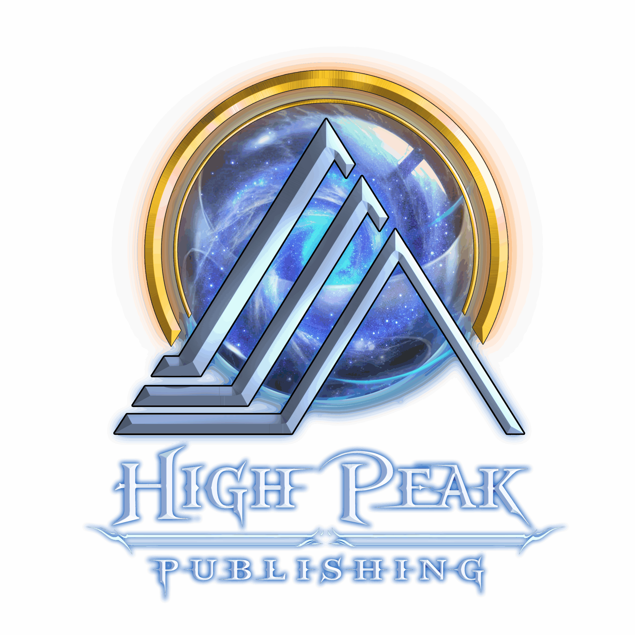 High Peak Publishing logo. Three stylized lines like a mountain surrounding a world.