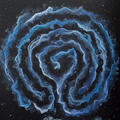 a fantasy blue nebula in the shape of a classic labyrinth