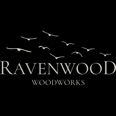 Our logo features our business name, Ravenwood Woodworks, with a silhouette of a conspiracy or 'flock' of ravens above the logo.