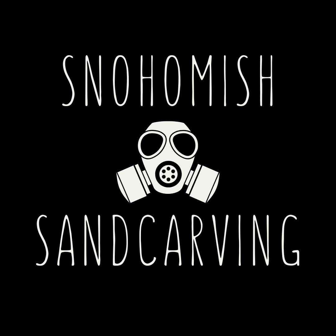 Snohomish Sandcarving logo - Respirator mask with 'Snohomish' above and 'Sandcarving' below