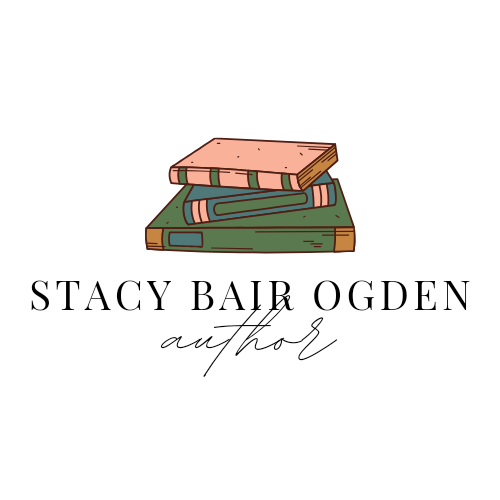 A stack of colorful books with the words, 'Stacy Bair Ogden-- Author' underneath them.