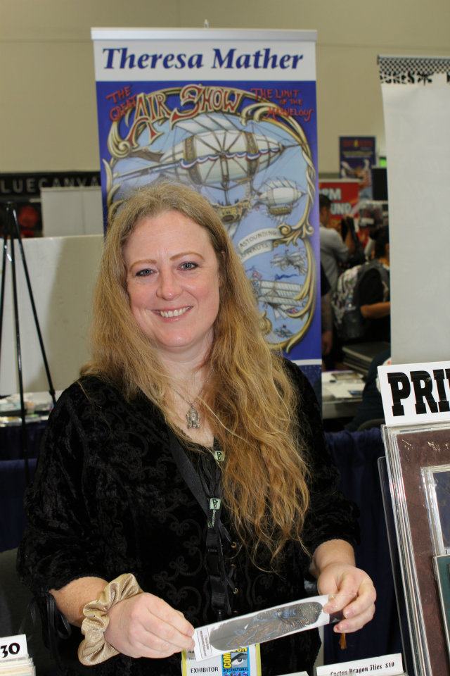 Theresa Mather at her San Diego Comic Con artists alley table.