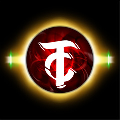 A reddish black eclipse with a stylized TC on the front.