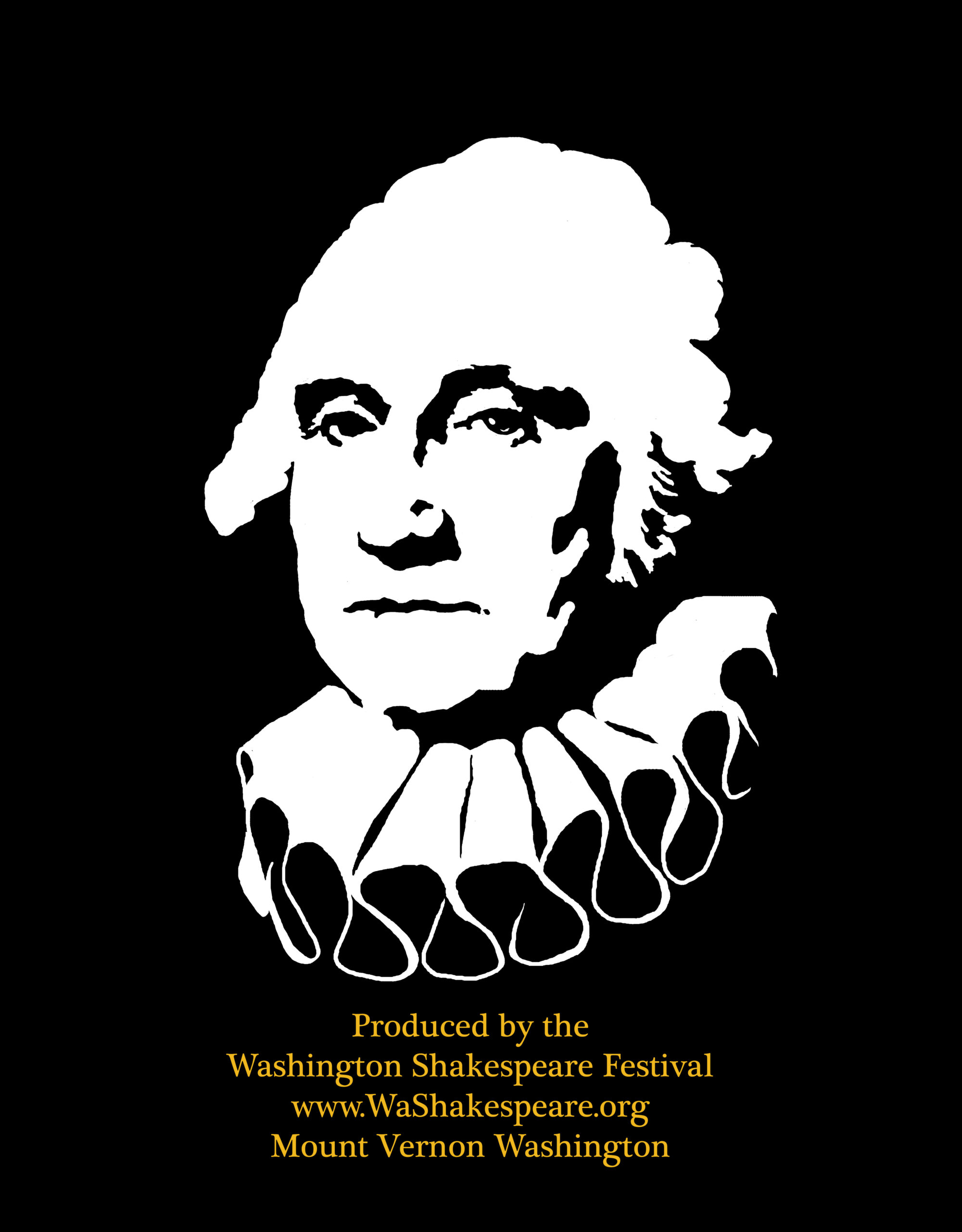 George Washington in an Elizabethan Ruff at his neck, the logo of The Washington Shakespearean Festival, Black and White