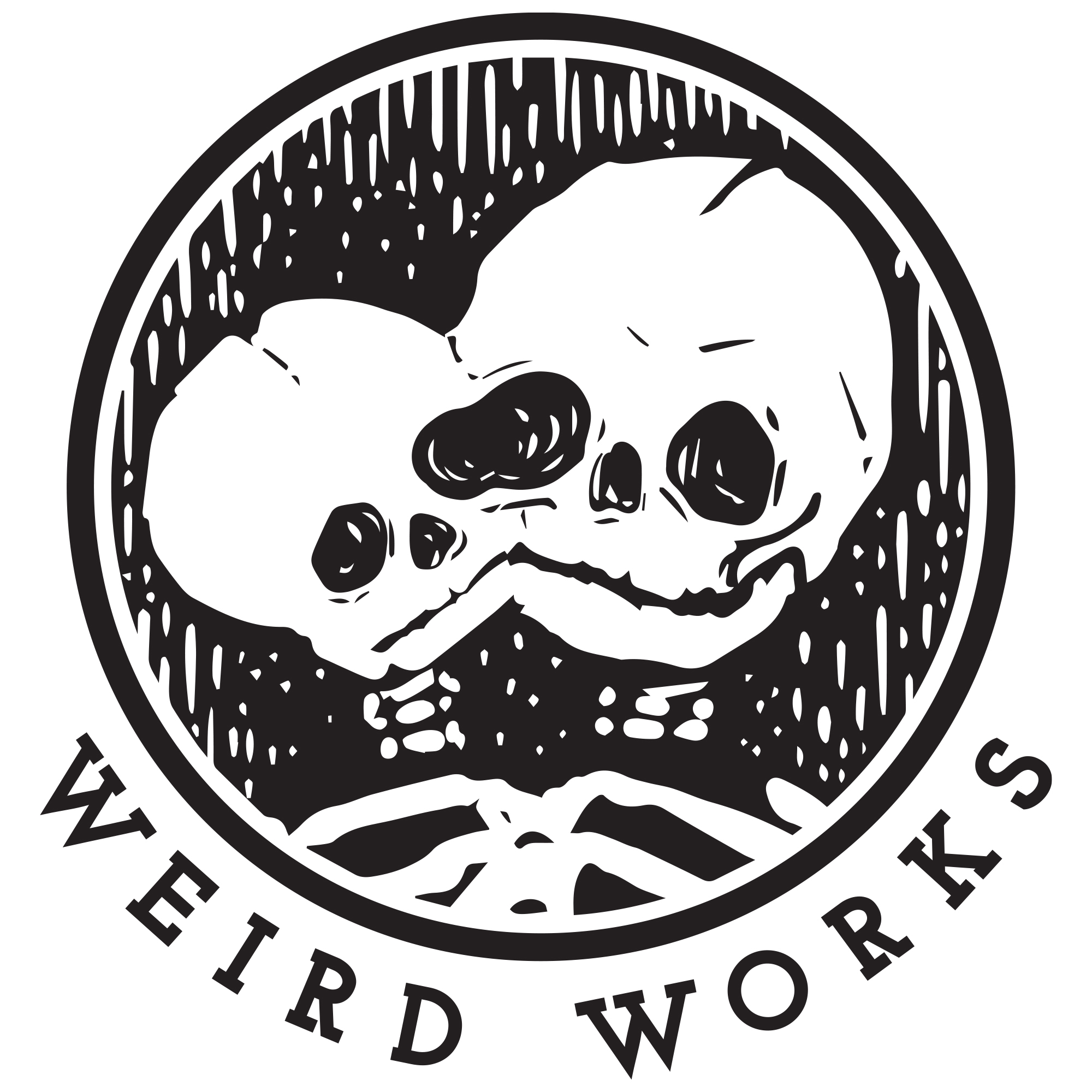 The Weird Works logo features a two-headed skeleton. That's weird!