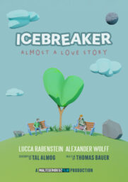 Poster for Icebreaker, with a man and a woman on benches on either side of a tree, with the man looking at the woman, who is looking away from him.