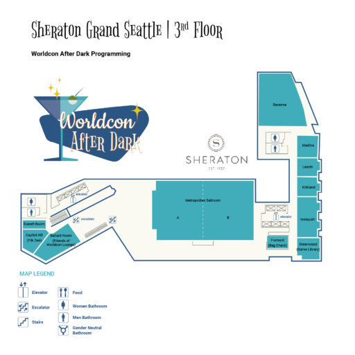 Map of the Sheraton Grand Seattle Third Floor, with Worldcon After Dark programming.