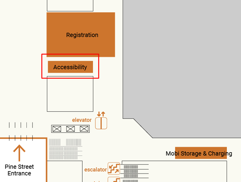 Section of the Summit first floor map showing the accessibility table location next to registration.