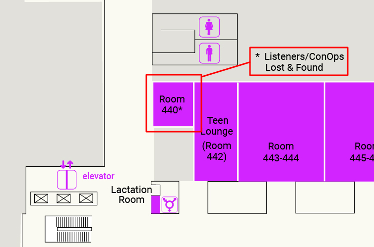 Section of the Summit fourth floor map showing the convention ops office location in room 440.