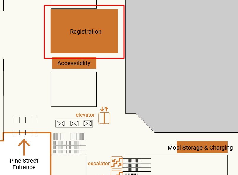 Section of the Summit first floor map showing the registration area.