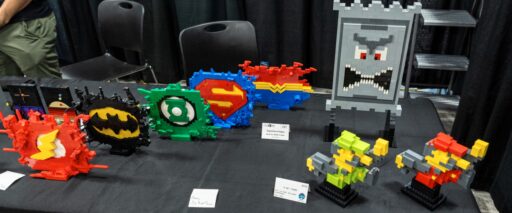 Comic book and video game logos created with Lego bricks