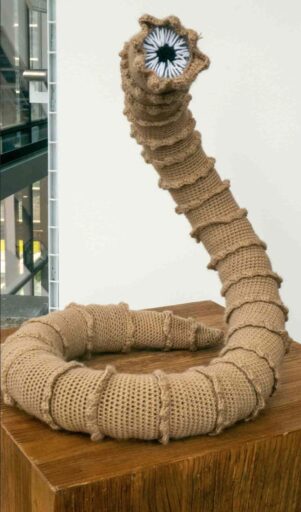 Award winning knitted prop replica of a sandworm from the planet Arrakis