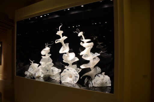 Glass sculpture mimicking white plants