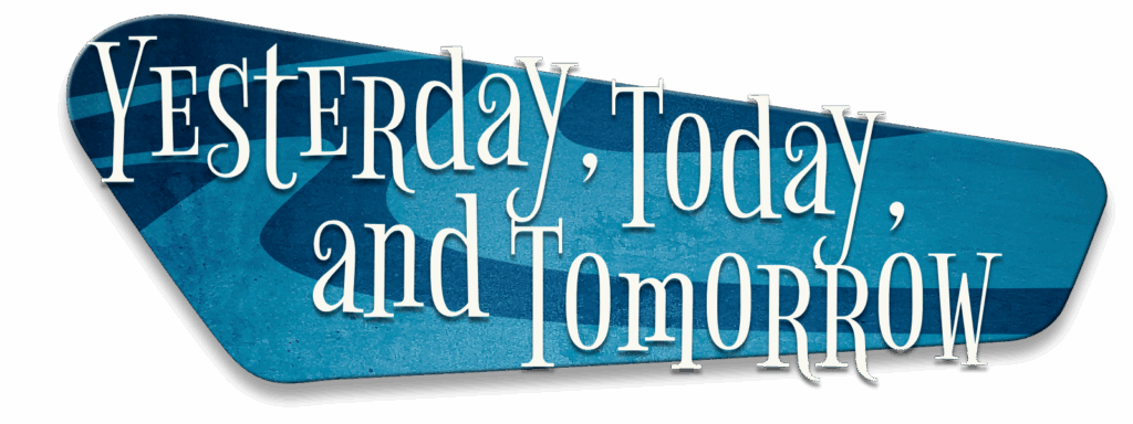 Yesterday, Today and Tomorrow against a blue swirled pill graphic.