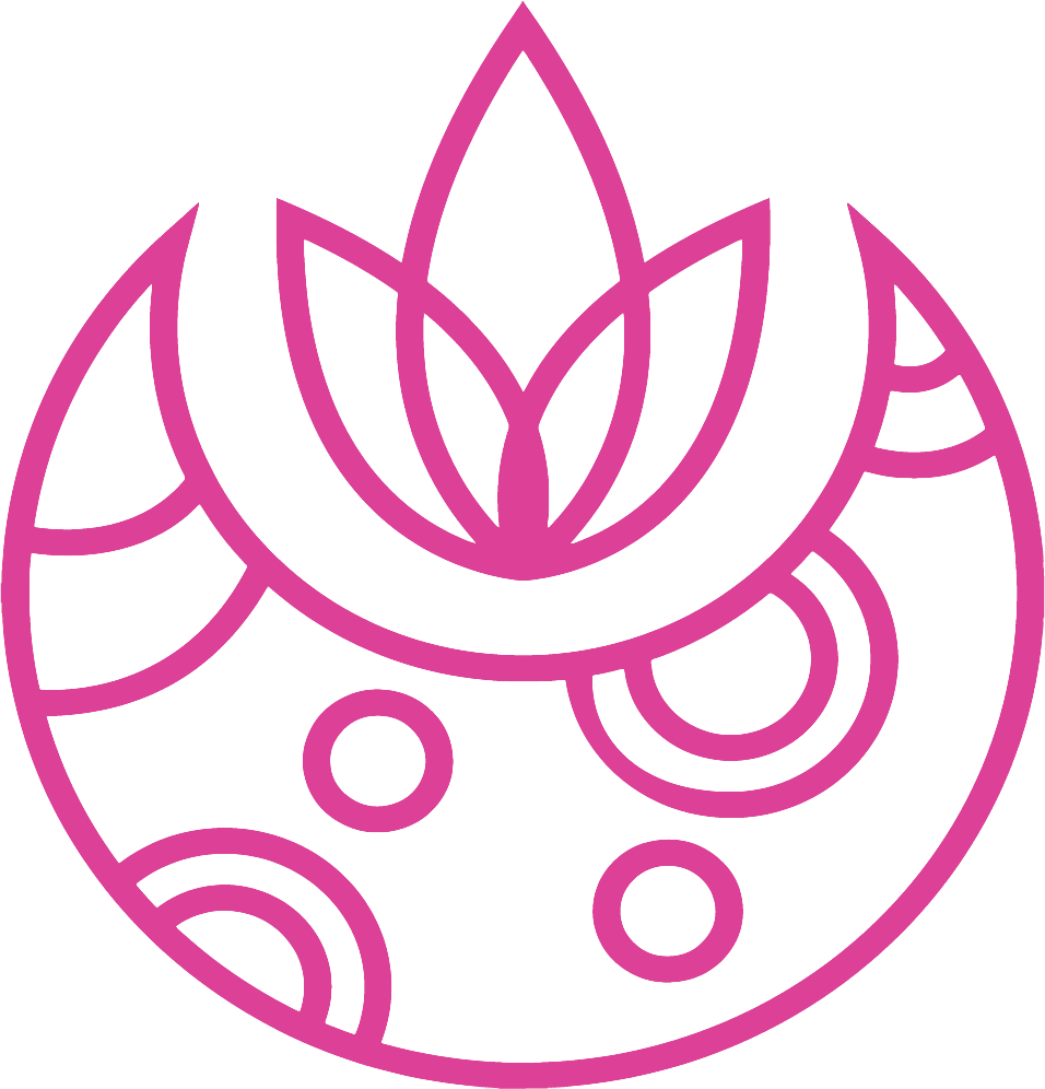 Magenta Cresent moon shape with a abstract flower